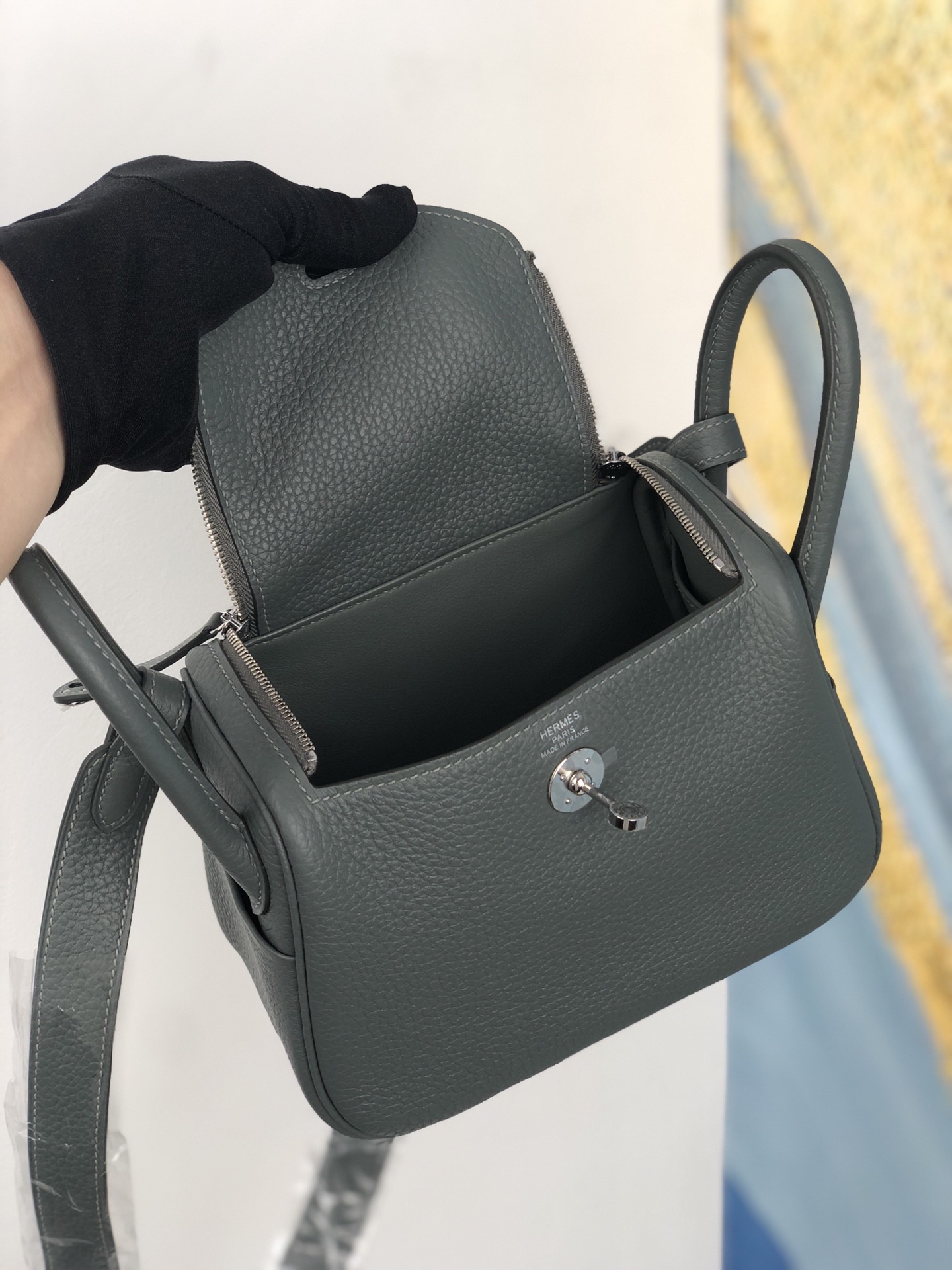 에르메스 미니 린디백 그리스메이어 은장 끌레망스 가죽